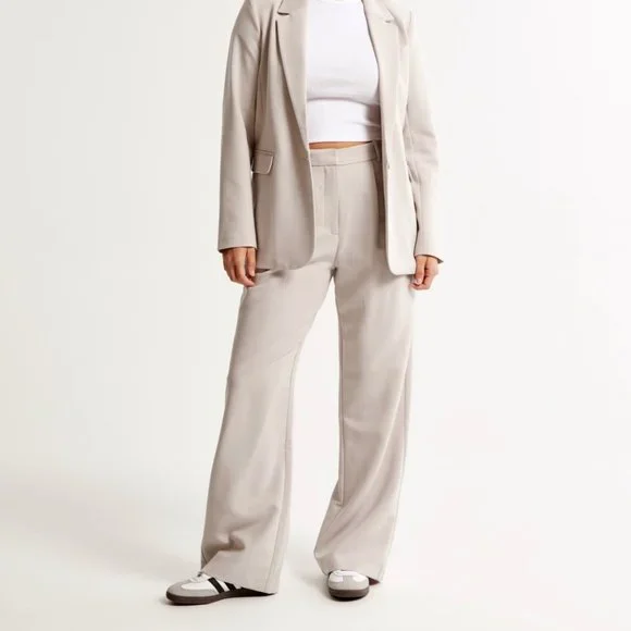 Final Sale! Abercrombie & Fitch wide leg pants high waist beige sz 32 US 12 - Picture 1 of 8